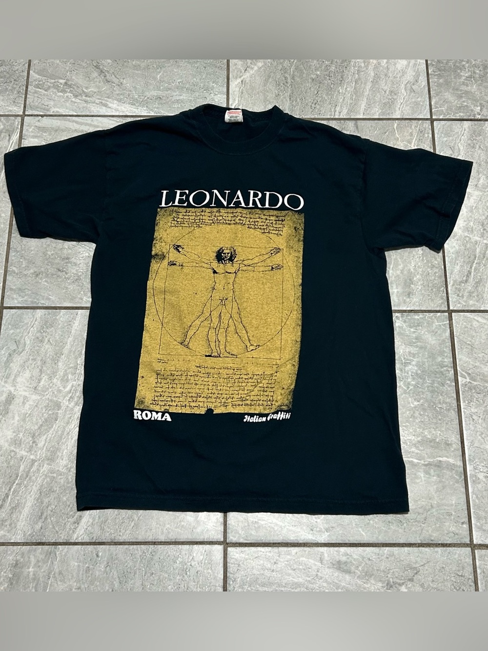 Vintage Leonardo Vitruvian Man Roma Italy Tee Women’s Small